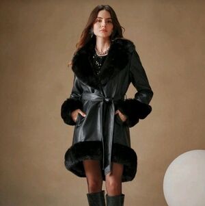 Luxurious Black Fur-Trimmed Leather Jacket